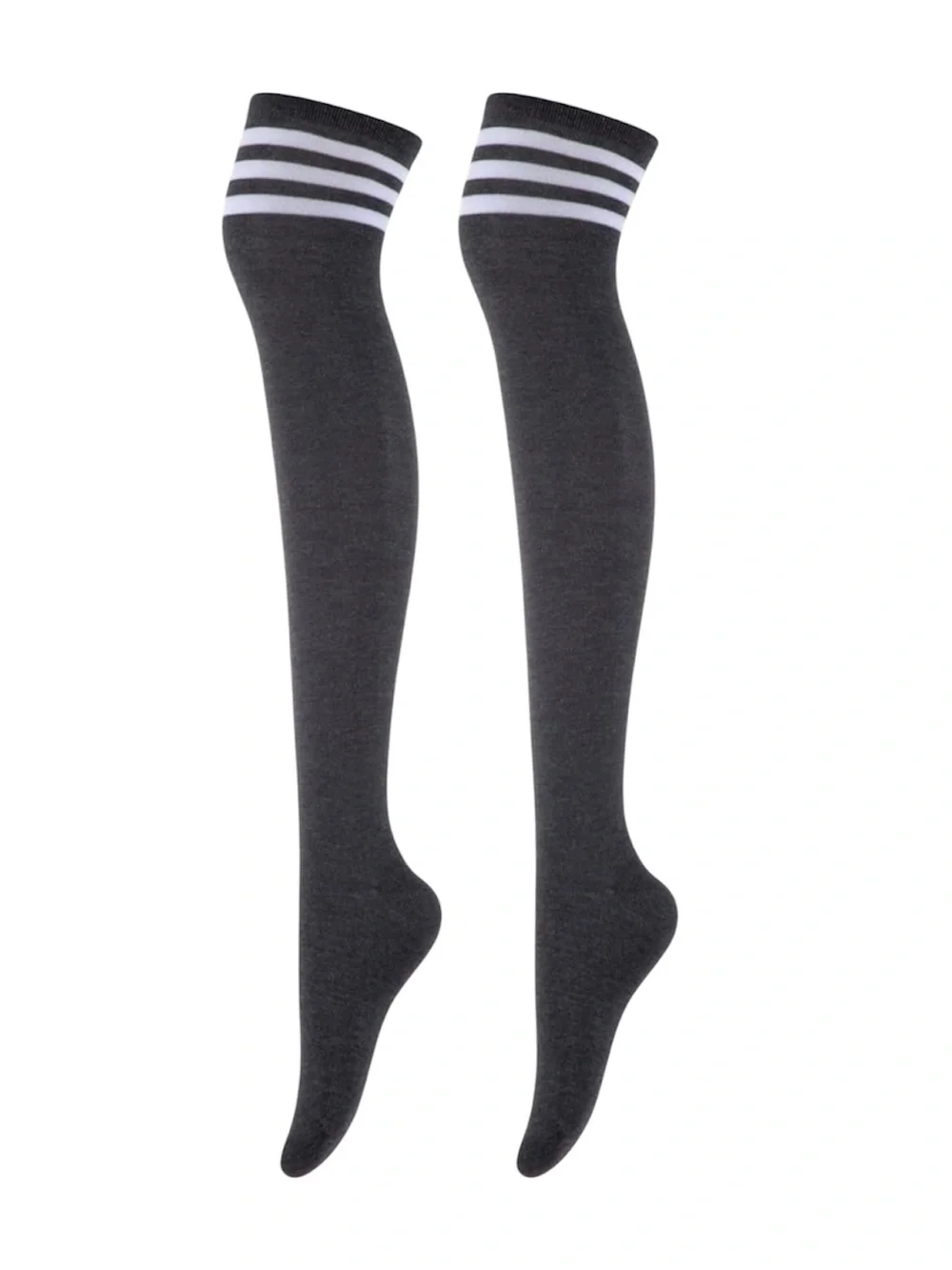 Y2K Dark gray & white Striped Thigh High Socks